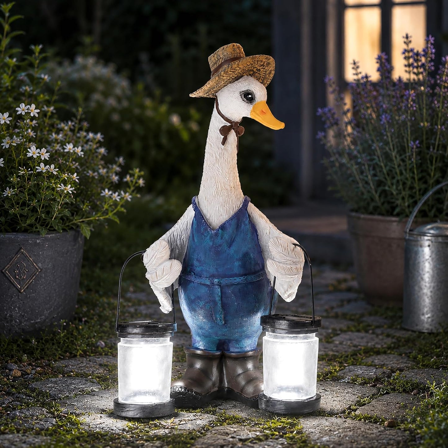 Solar Duck Garden Ornament with LED Lantern