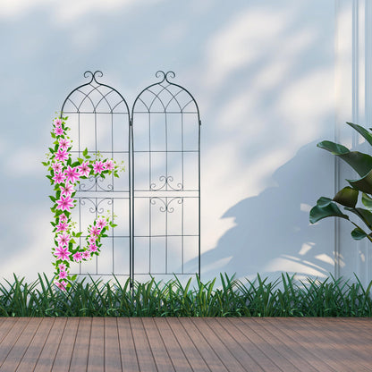 Relaxdays Trellis Set of 2, Metal, 180 x 50 cm, Garden Climbing Aid, Vintage, Curved, Interlocking, Dark Green