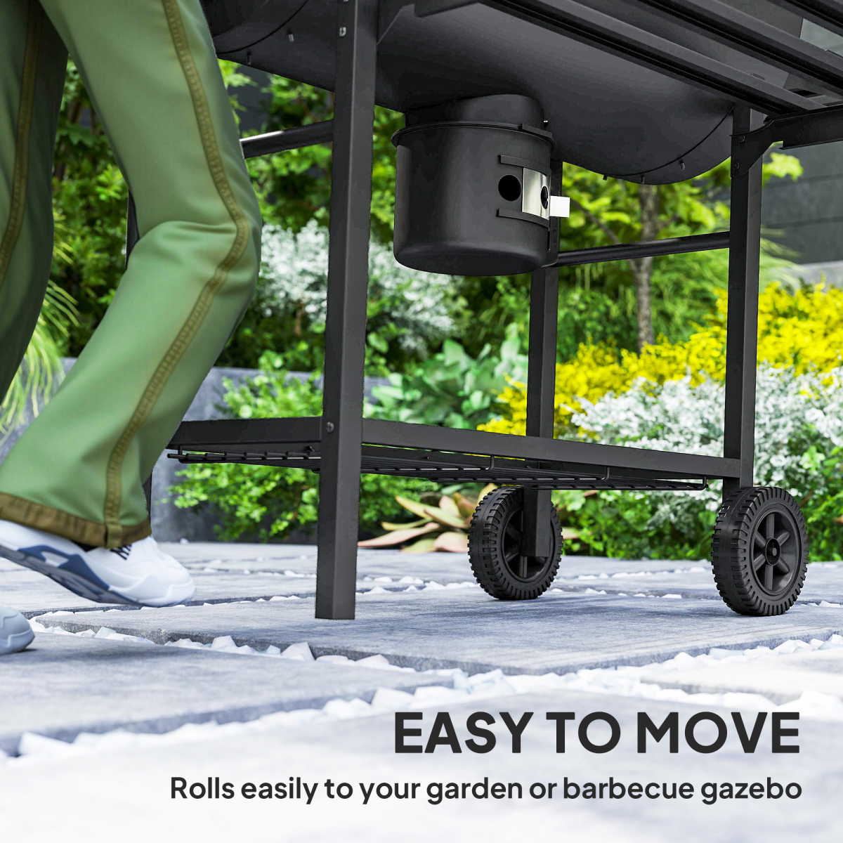 Outsunny Charcoal BBQ Grill with Warming Rack Shelves Temperature Gauge