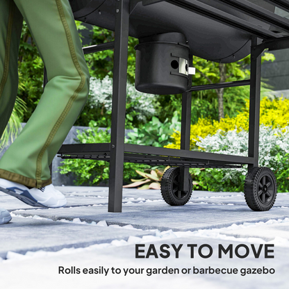 Outsunny Charcoal BBQ Grill with Warming Rack Shelves Temperature Gauge