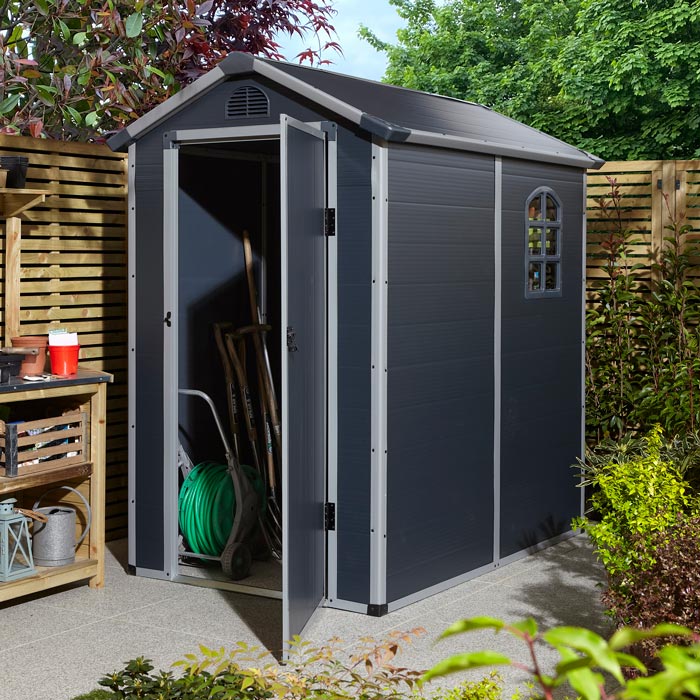 Rowlinson Airevale Apex Plastic Shed 4'x6' - Dark Grey