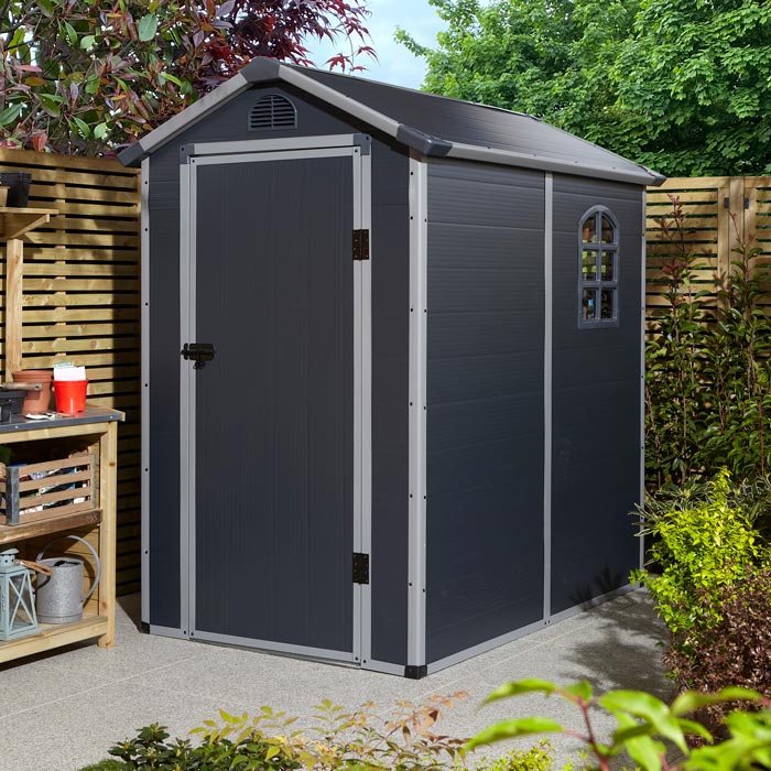 Rowlinson Airevale Apex Plastic Shed 4'x6' - Dark Grey