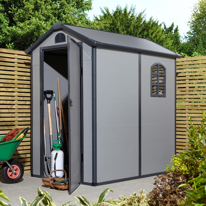 Rowlinson Airevale Apex Plastic Shed 4'x6' - Light Grey