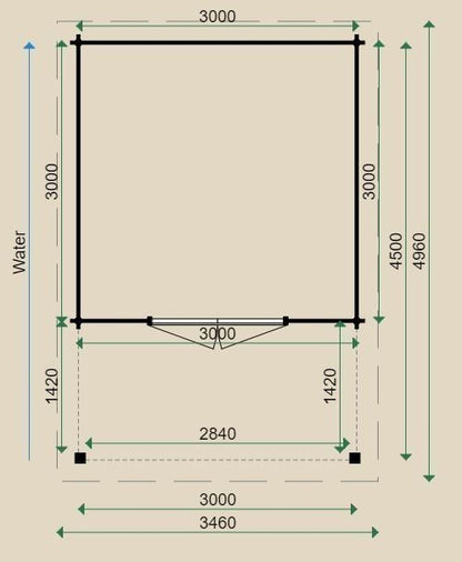 Aberdeen Flat Roof Log Cabin 3.0x4.5m (Inc Canopy)
