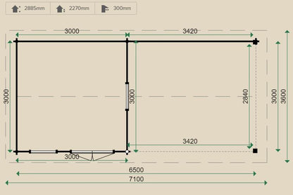Lugarde Riga Log Cabin 3m x 6.5m - including Internal Floor