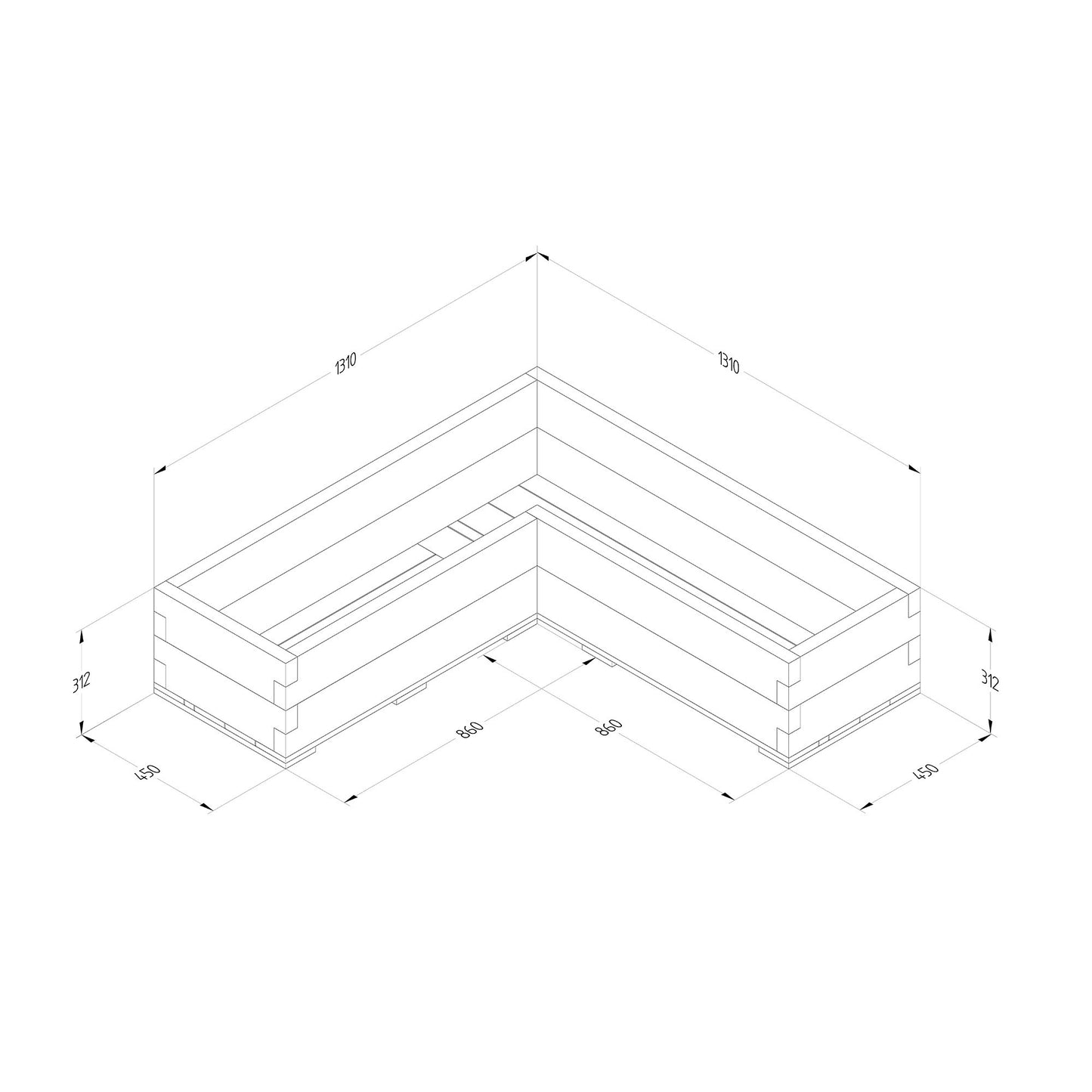 Caledonian Corner Raised Bed - with Base 130 x 130cm