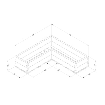 Caledonian Corner Raised Bed - with Base 130 x 130cm