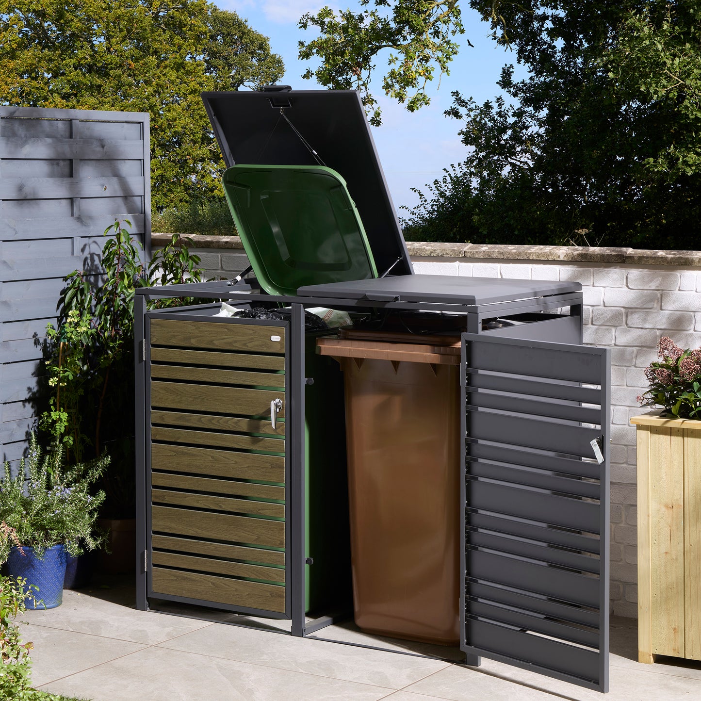 Rowlinson Chelsea Double Bin Store - Anthracite/Oak