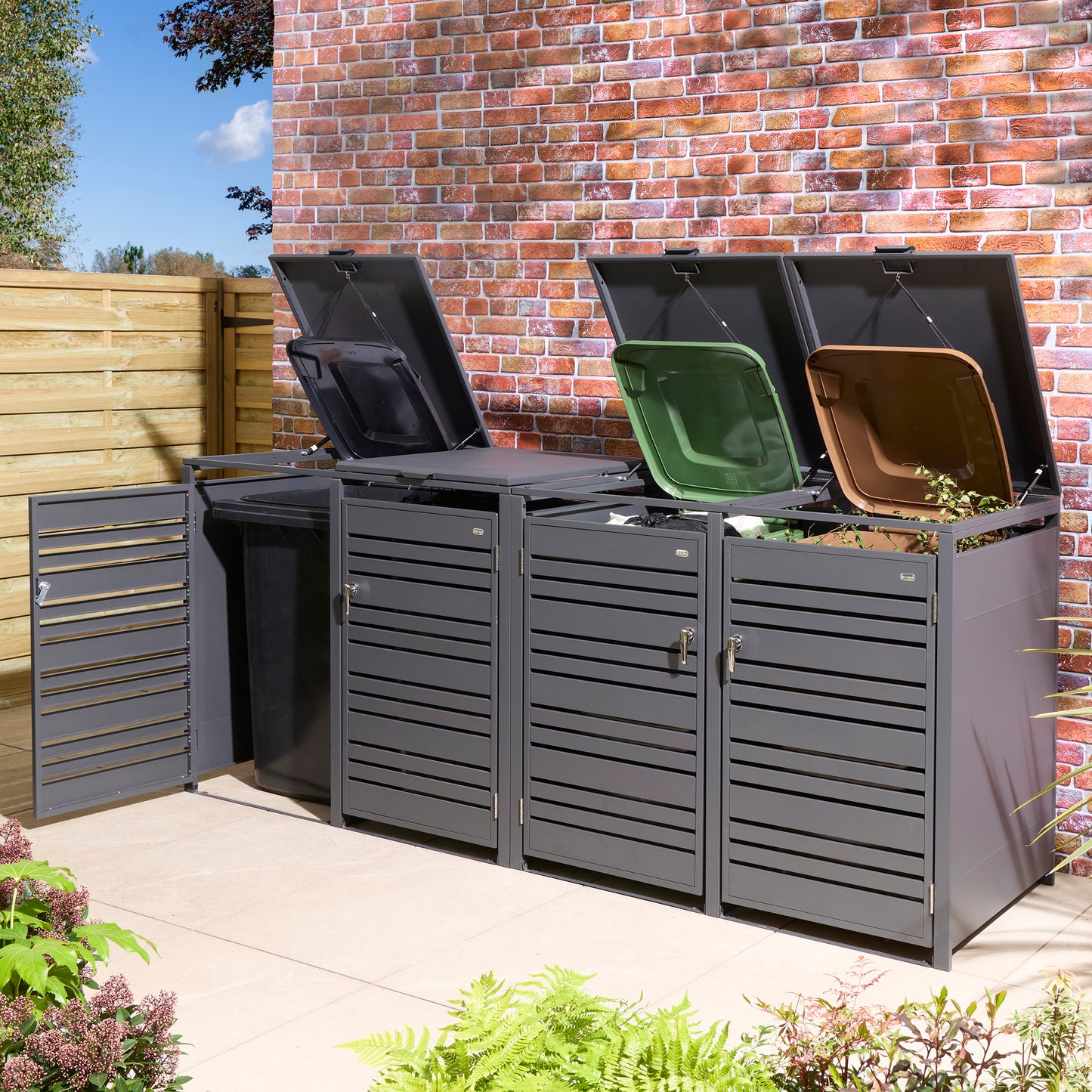 Rowlinson Chelsea Quadruple Bin Store - Anthracite/Oak