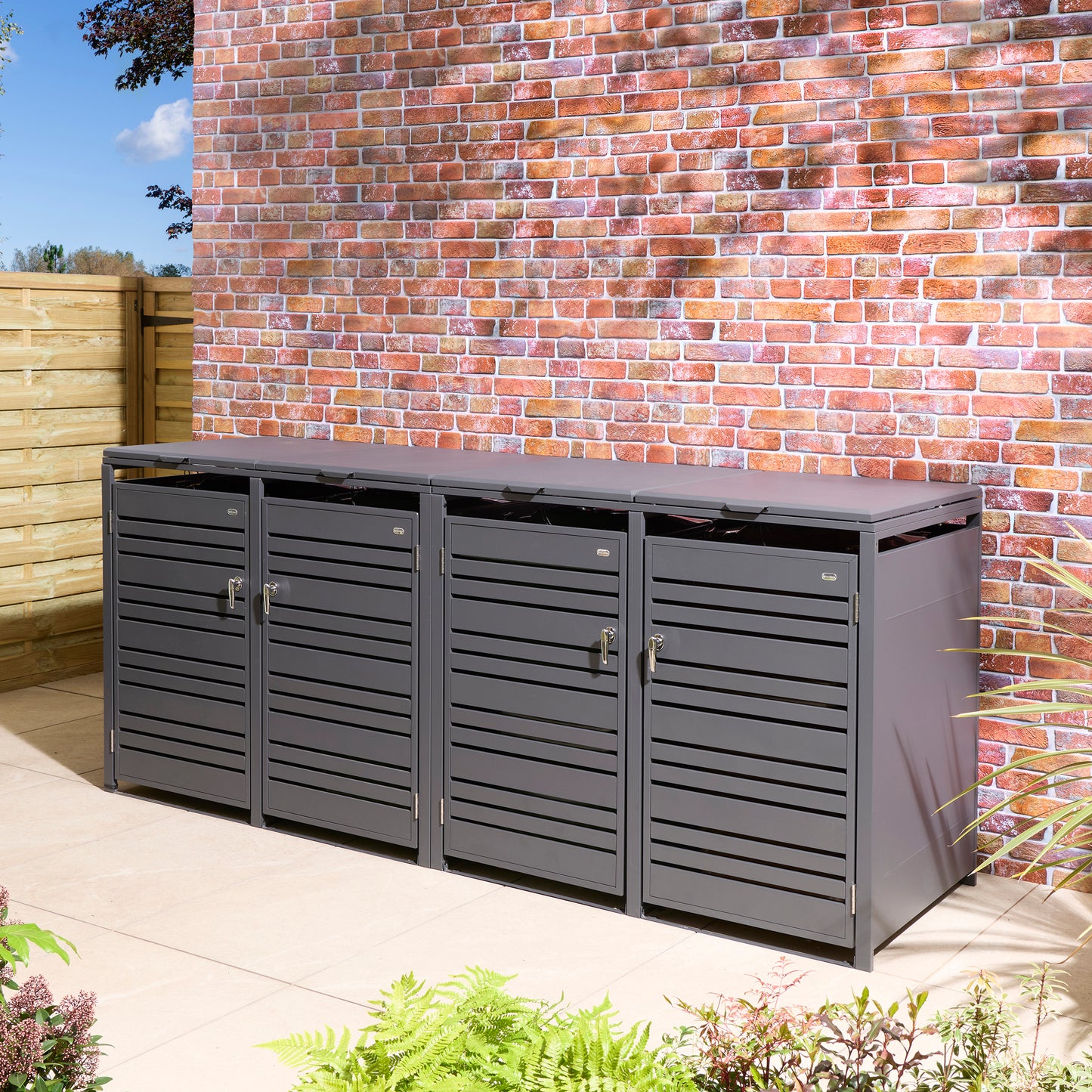 Rowlinson Chelsea Quadruple Bin Store - Anthracite/Oak