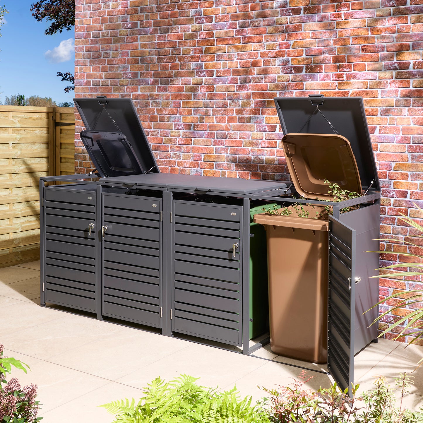 Rowlinson Chelsea Quadruple Bin Store - Anthracite/Oak