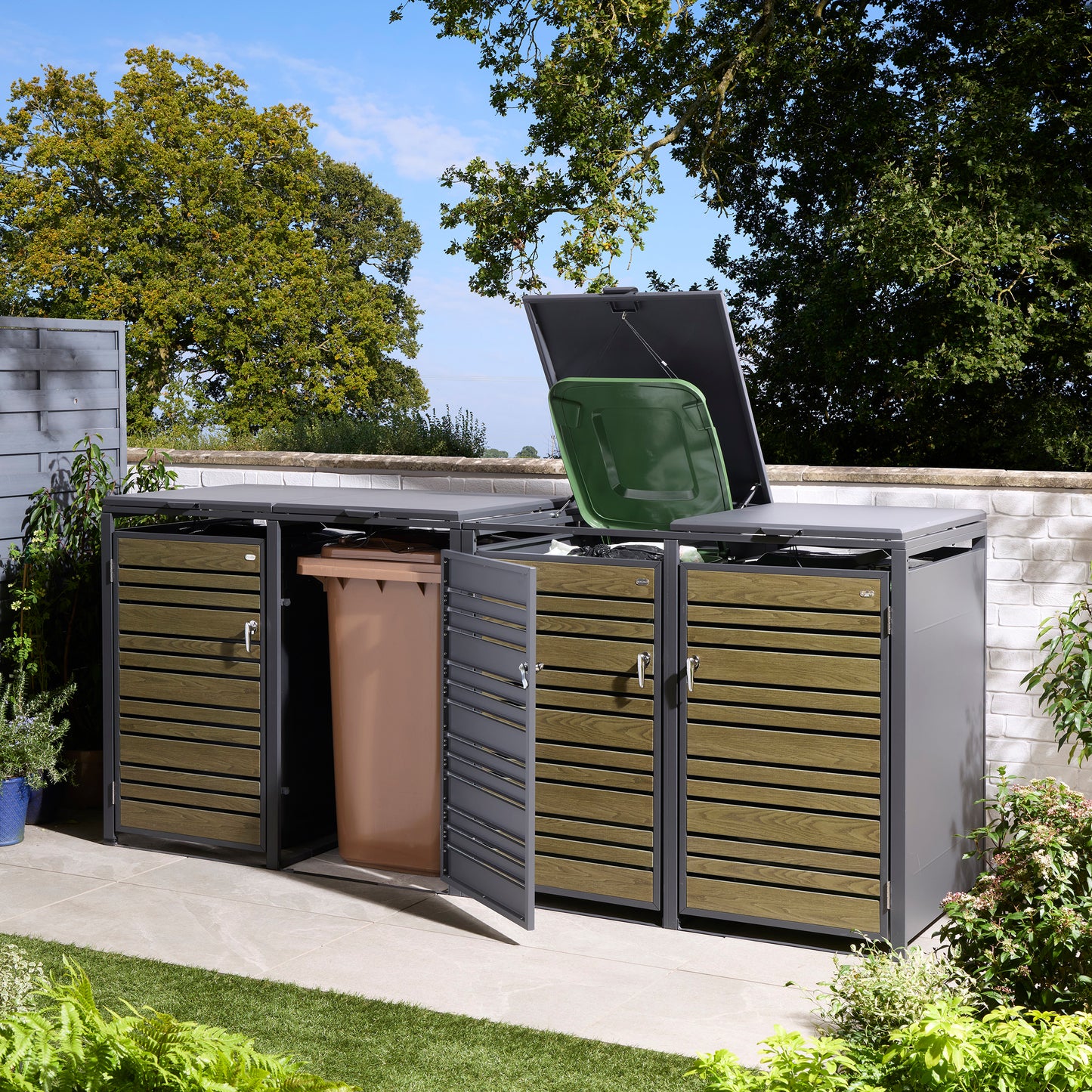Rowlinson Chelsea Quadruple Bin Store - Anthracite/Oak