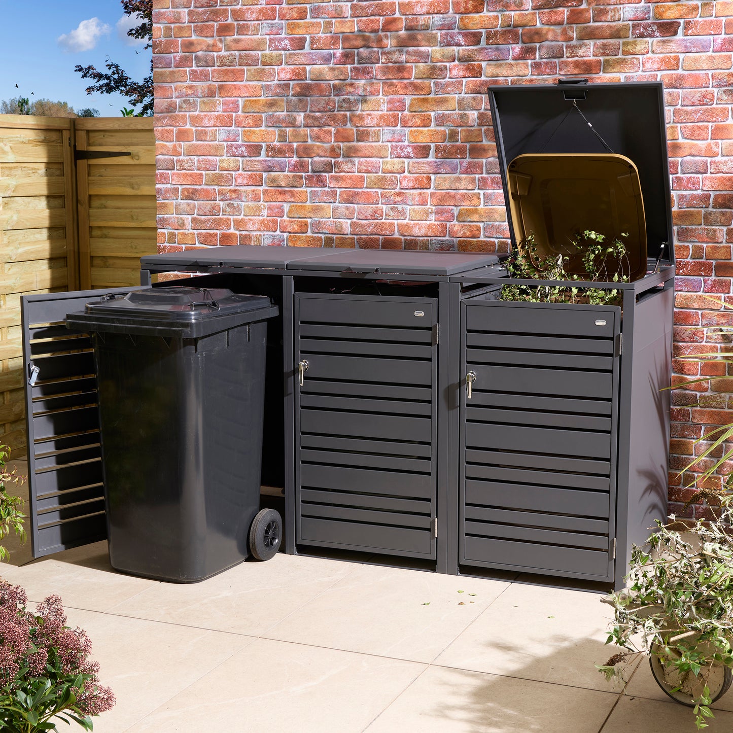 Rowlinson Chelsea Triple Bin Store - Anthracite/Oak
