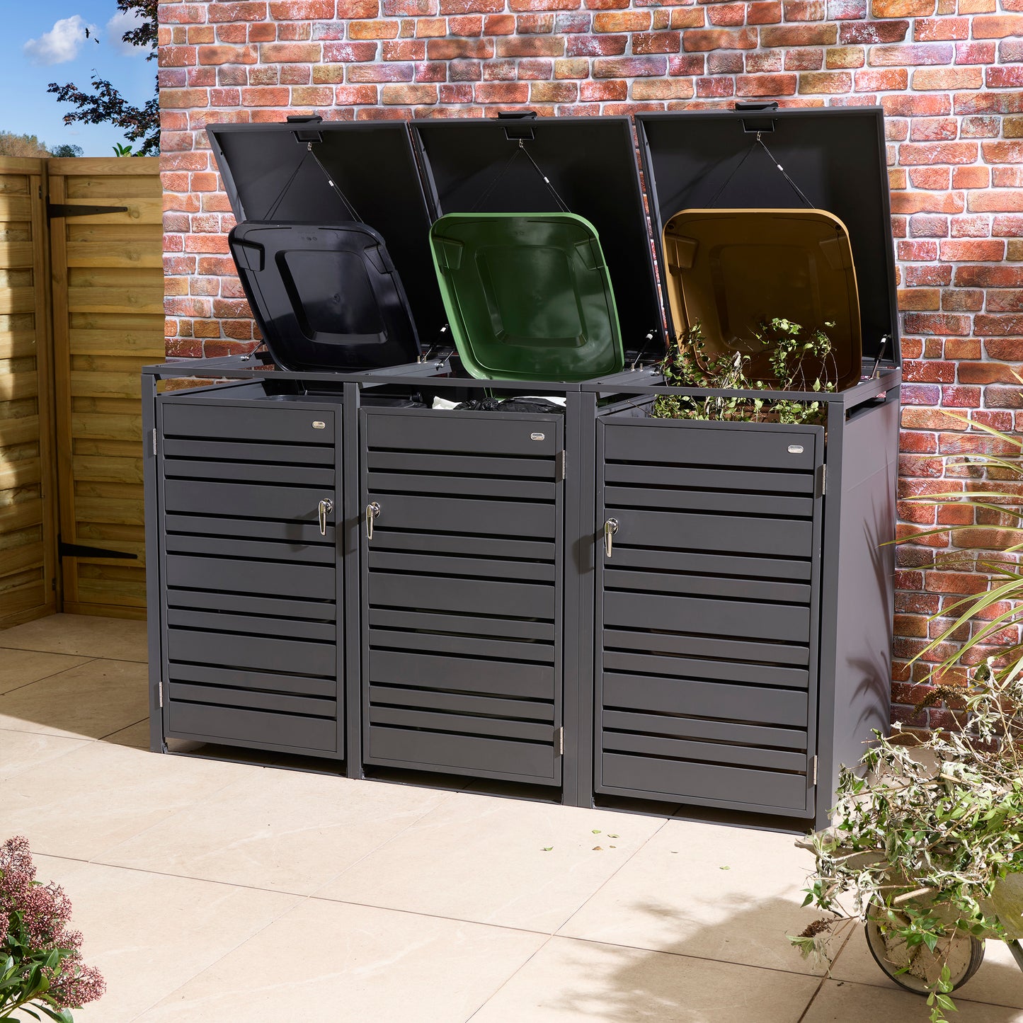 Rowlinson Chelsea Triple Bin Store - Anthracite/Oak