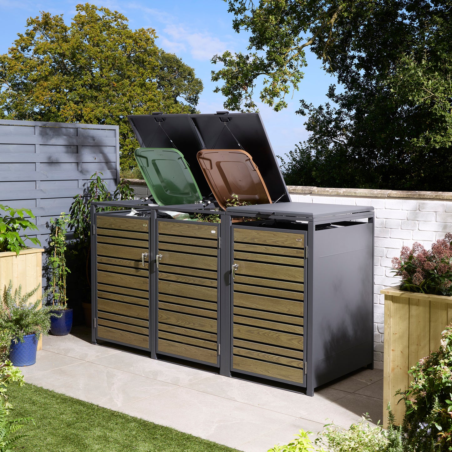 Rowlinson Chelsea Triple Bin Store - Anthracite/Oak