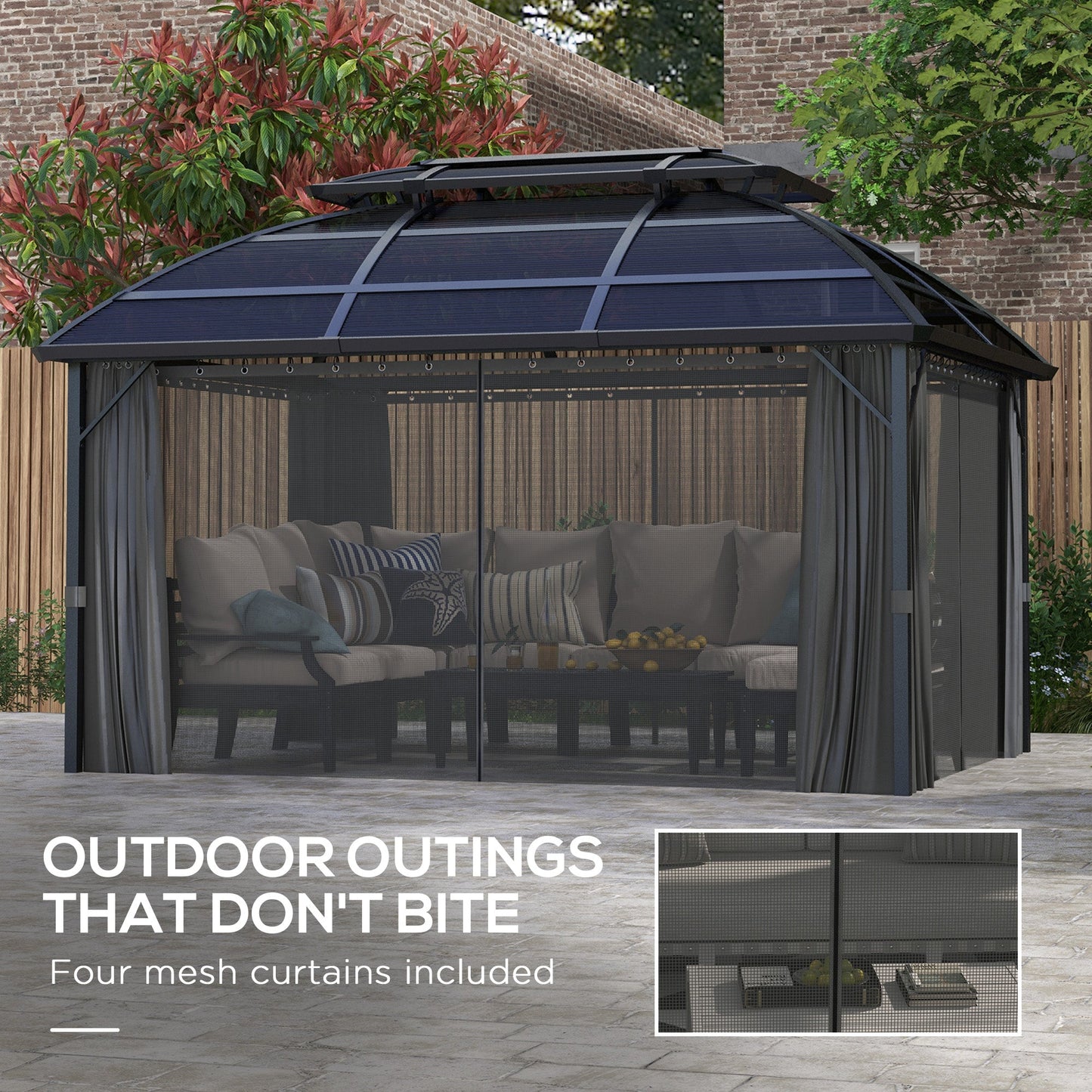 Outsunny 4 x 3(m) Polycarbonate Gazebo for Lawn, Yard, Patio, Deck