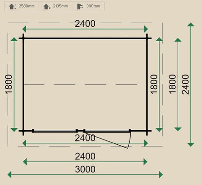 Lugarde Compact  Log Cabin 2.4 x 1.8m