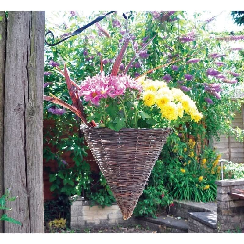 4x Dark Rattan Cone Hanging Basket (12" / 30cm)