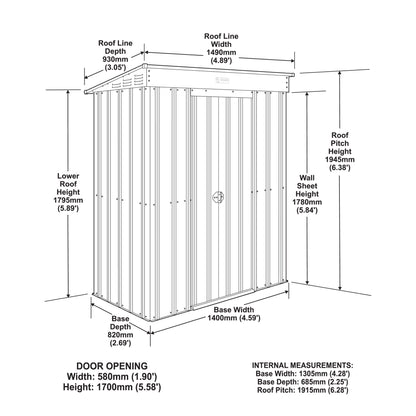 5 x 3 Globel Pent Metal Shed - Green or Grey