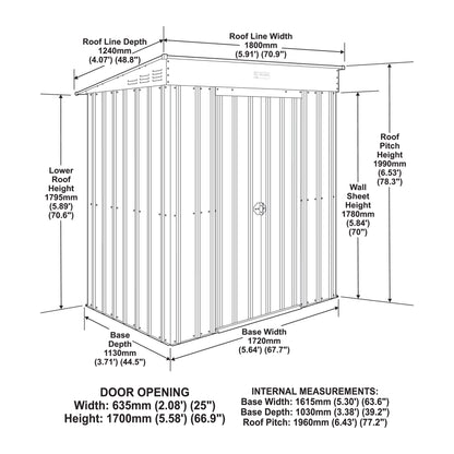 6 x 4 Globel Pent Metal Shed - Green or Grey