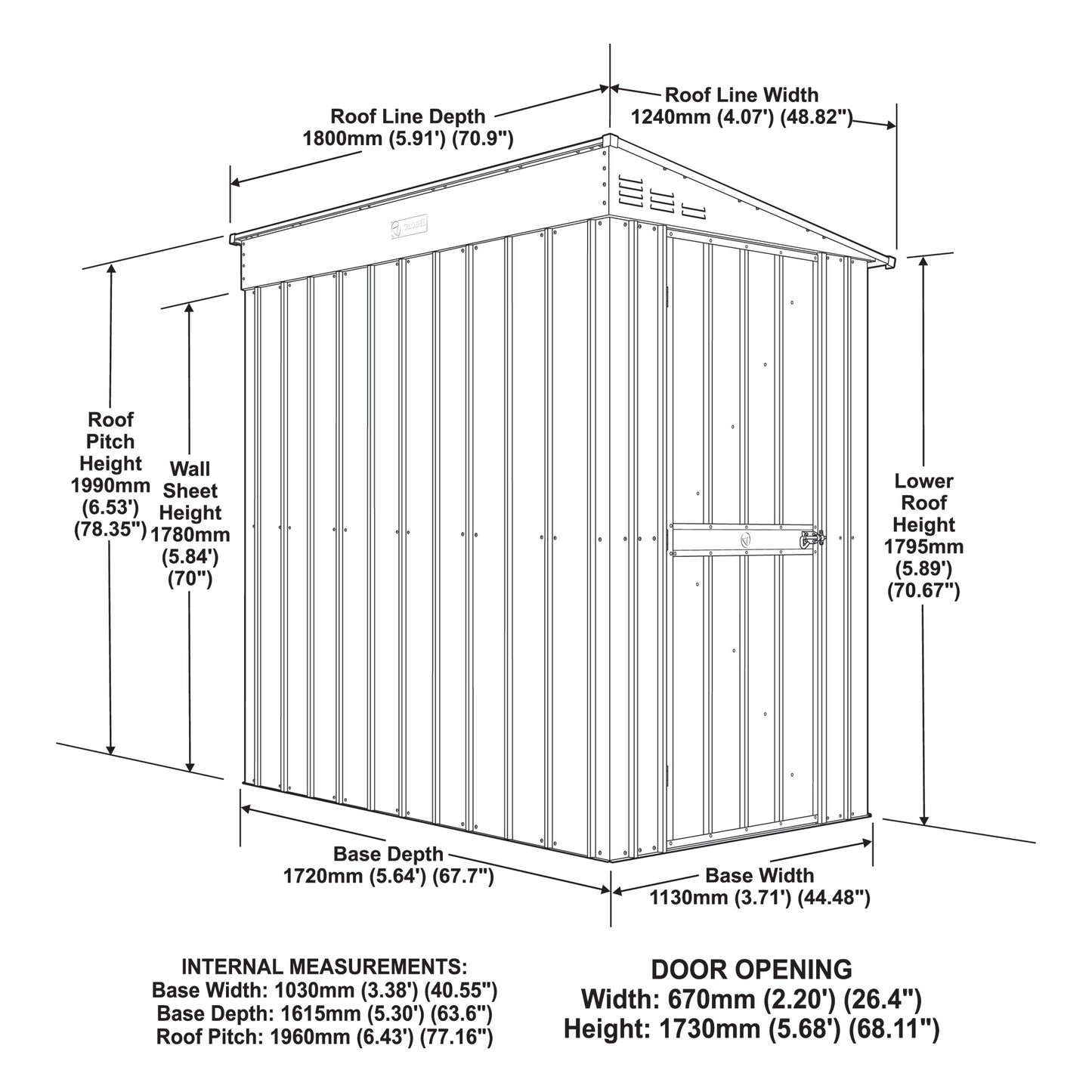 4 x 6 Globel Lean-To Metal Shed - Green or Grey