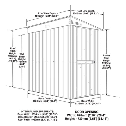 4 x 6 Globel Lean-To Metal Shed - Green or Grey