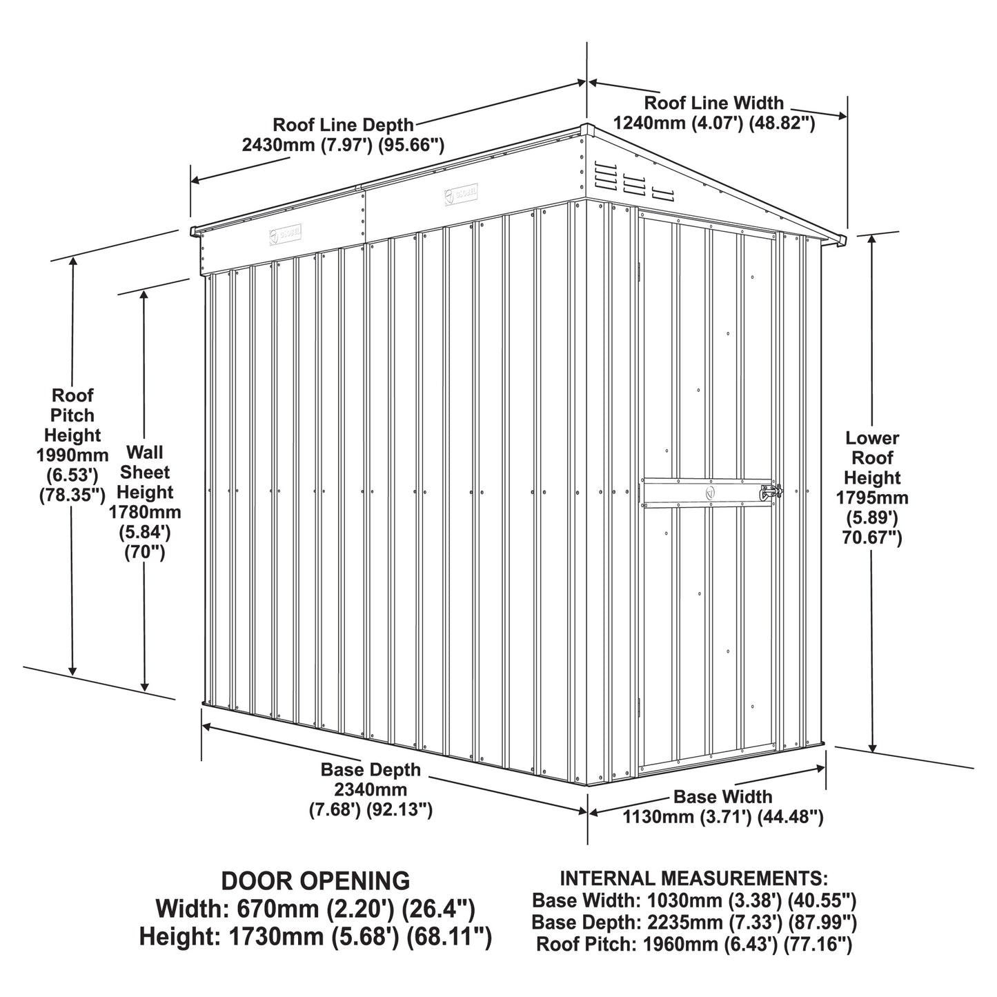 4 x 8 Globel Lean-To Metal Shed - Green or Grey