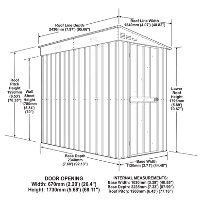 4 x 8 Globel Lean-To Metal Shed - Green or Grey