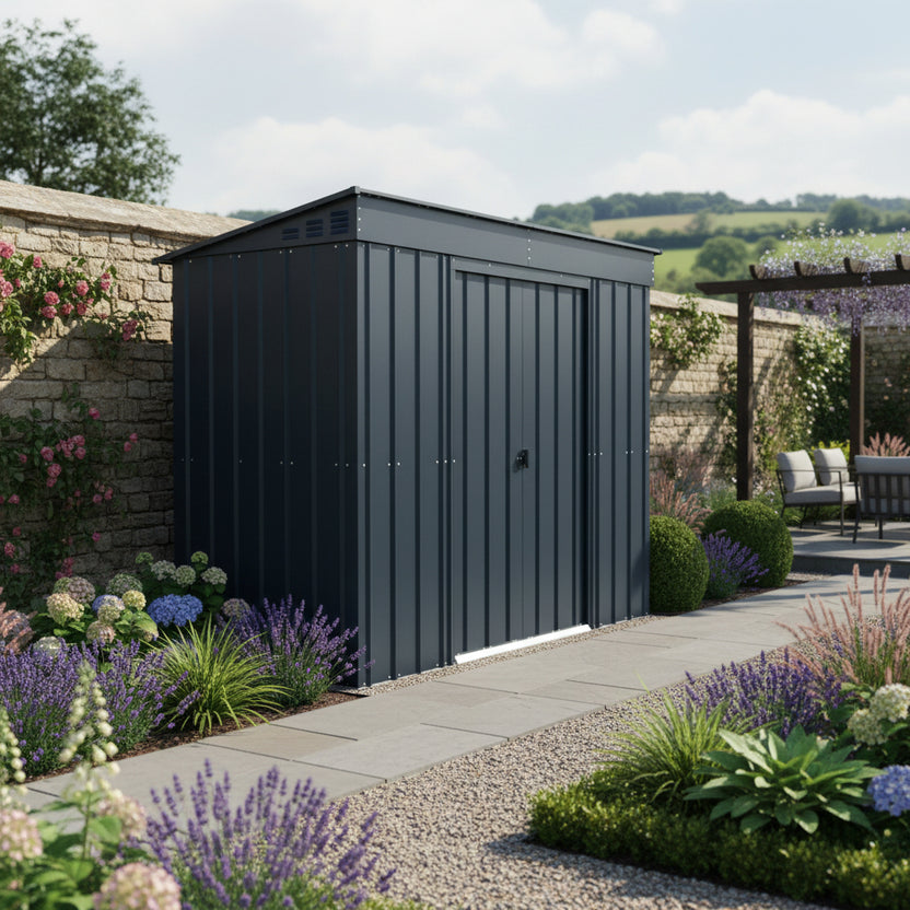 8 x 4 Globel Pent Metal Shed - Green or Grey