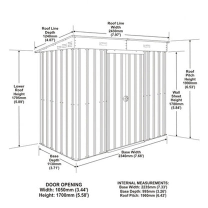 8 x 4 Globel Pent Metal Shed - Green or Grey