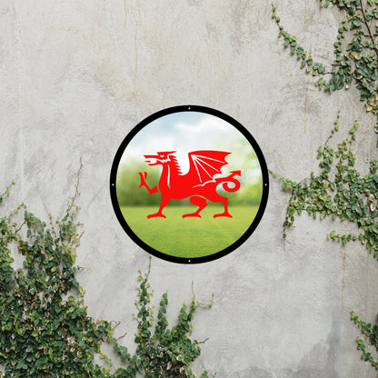 Round SunCatcher Garden Mirror Welsh Dragon