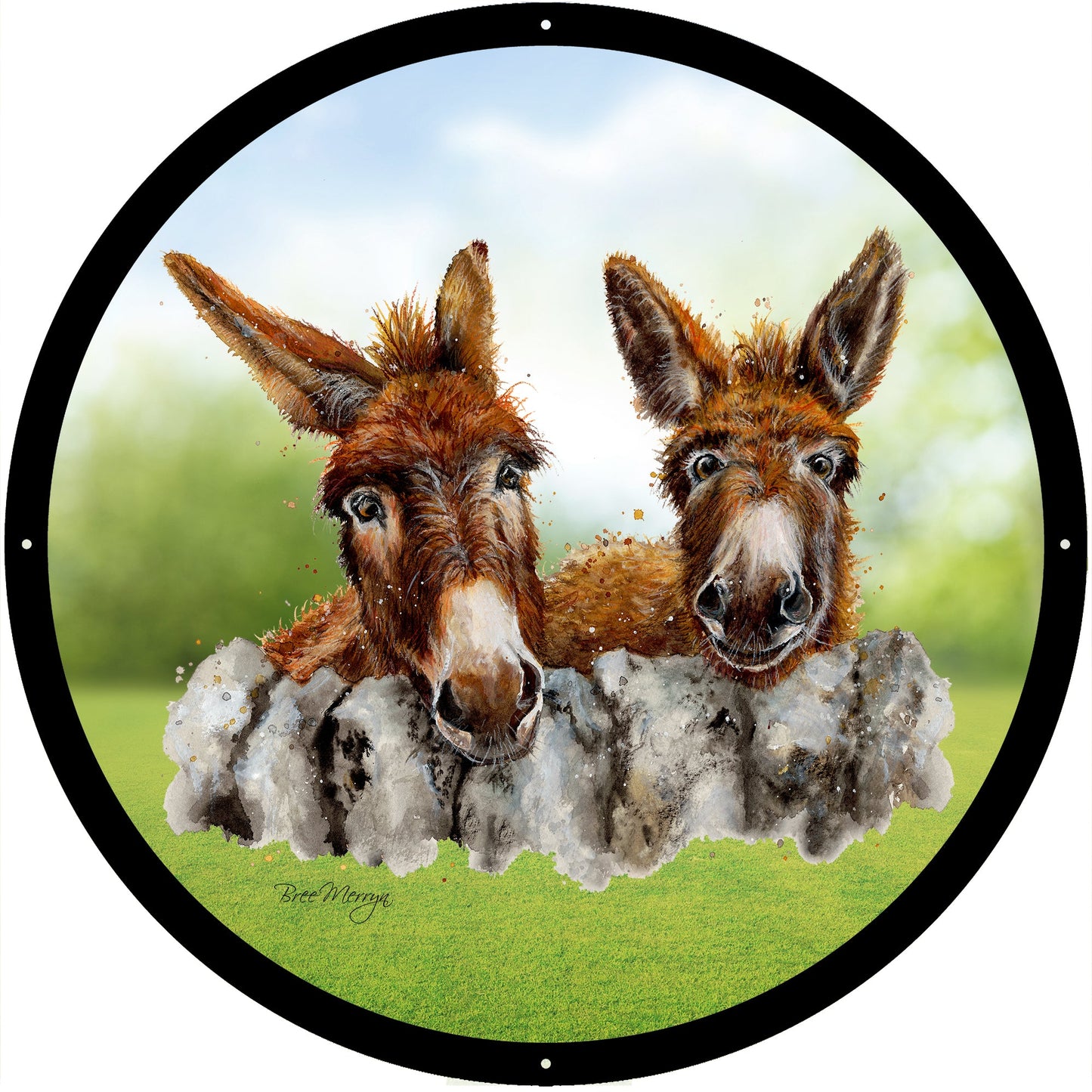 SunCatcher Garden Mirror Barney and Fred, Loveable Donkeys by Bree Merryn