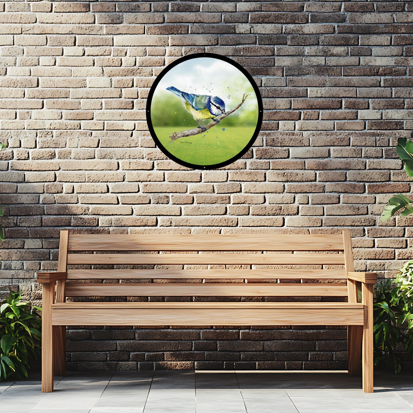 SunCatcher Garden Mirror Betty, the Blue Tit bird Illustrations by Bree Merryn