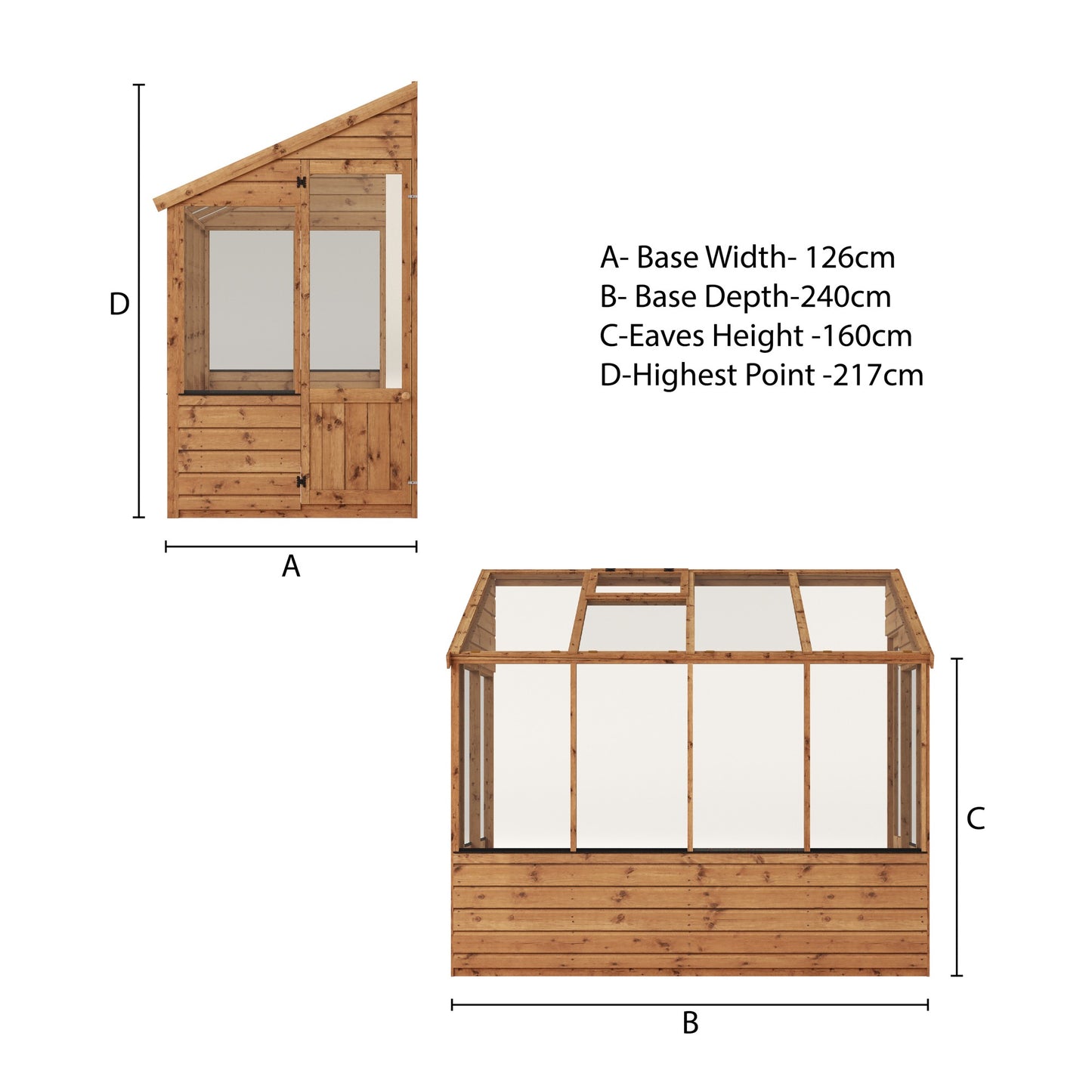 Evesham Wooden Lean-To Greenhouse 8'x4'