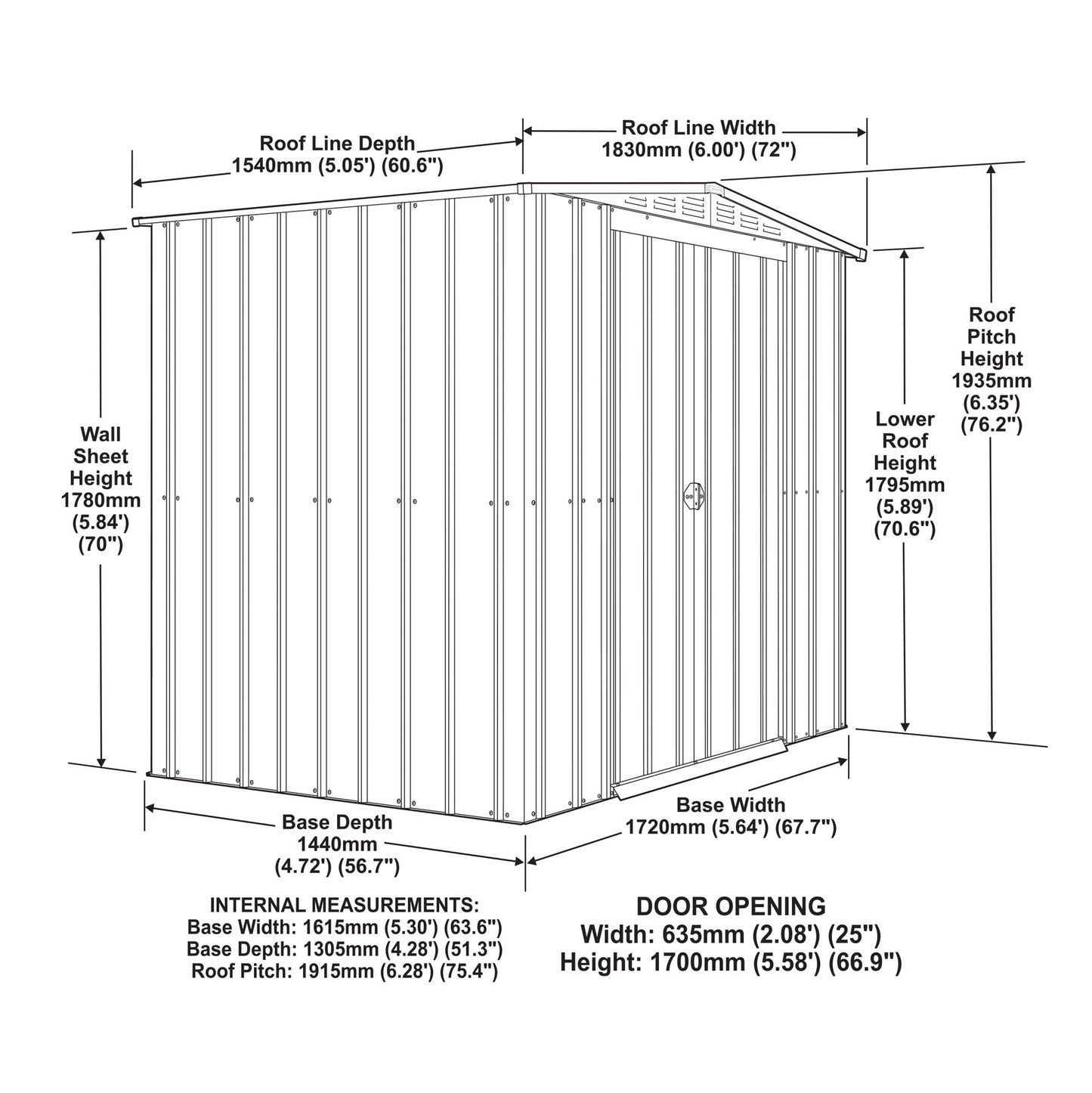 6 x 5 Globel Apex Metal Shed - Green or Grey