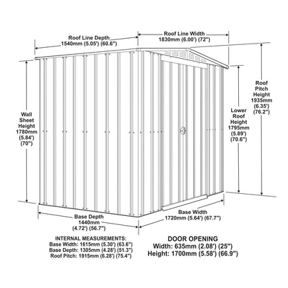 6 x 5 Globel Apex Metal Shed - Green or Grey
