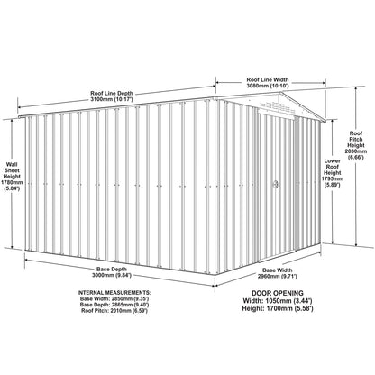 10 x 10 Globel Apex Metal Shed - Green or Grey