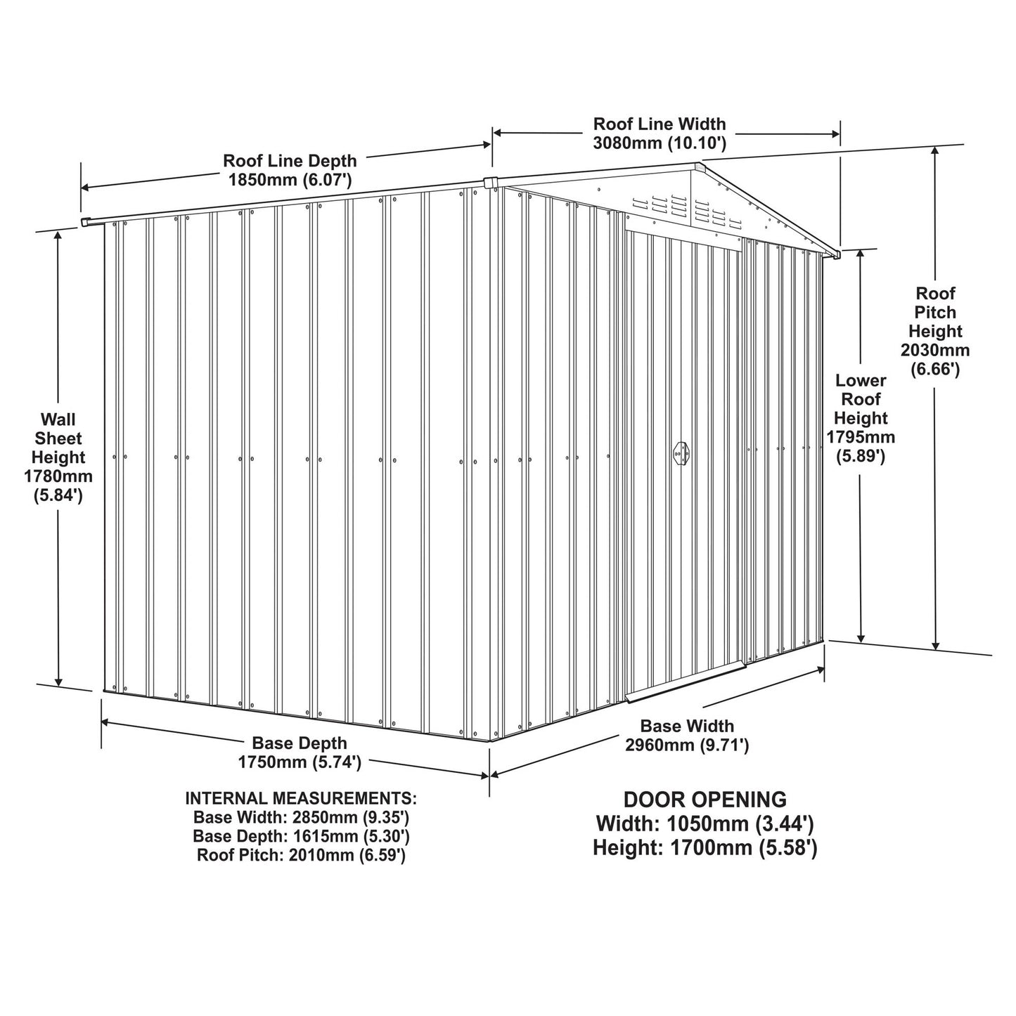 10 x 6 Globel Apex Metal Shed - Green or Grey
