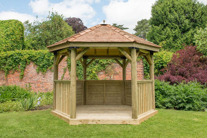 3.6m Premium Hexagonal Wooden Garden Gazebo with Cedar Roof