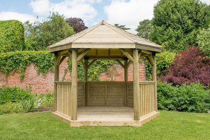 3.6m Premium Hexagonal Wooden Garden Gazebo with Timber Roof