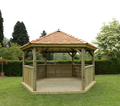 4.7m Premium Hexagonal Wooden Garden Gazebo with Cedar Roof