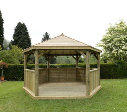 4.7m Premium Hexagonal Wooden Garden Gazebo with Timber Roof