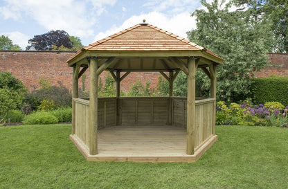 4m Premium Hexagonal Wooden Garden Gazebo with Cedar Roof