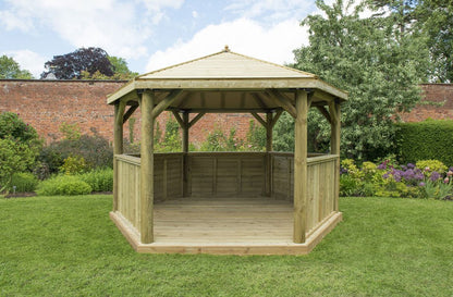 4m Premium Hexagonal Wooden Garden Gazebo with Timber Roof