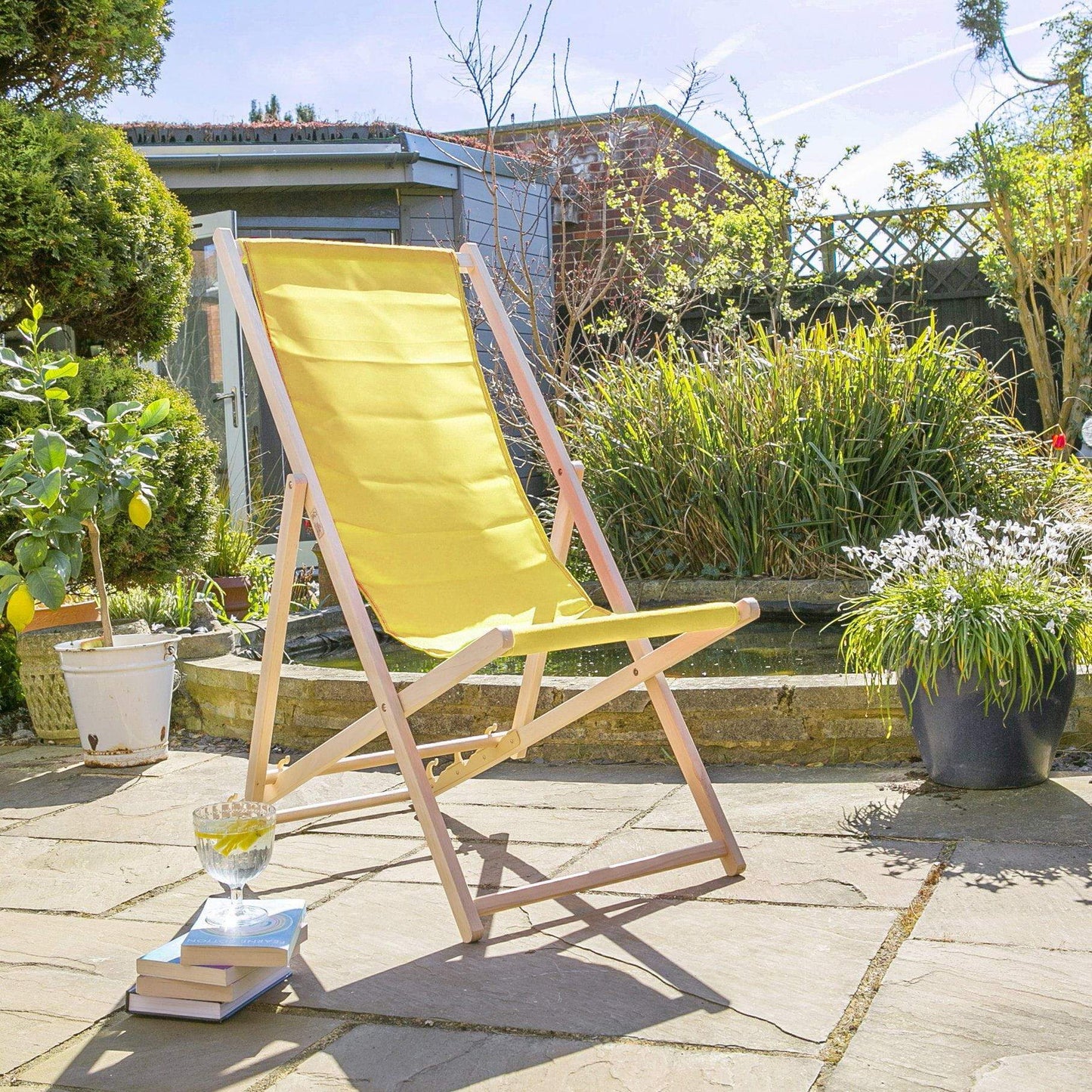 Yellow Folding Wooden Deck Chair