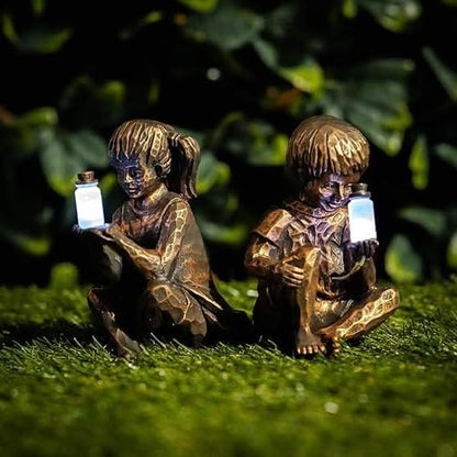 Solar Boy & Girl Lantern Garden Ornaments LED Statues