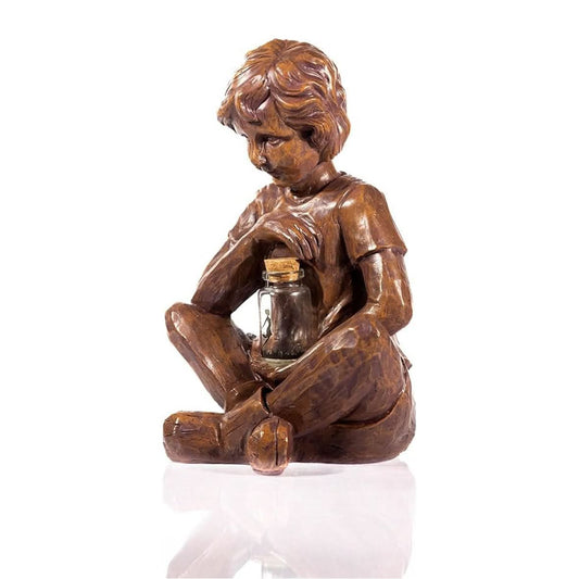 Solar Boy with Firefly Jar Garden Ornament LED Lantern Statue