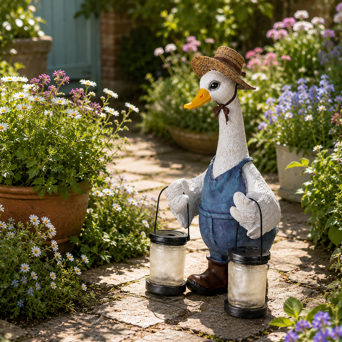 Solar Duck Garden Ornament with LED Lantern