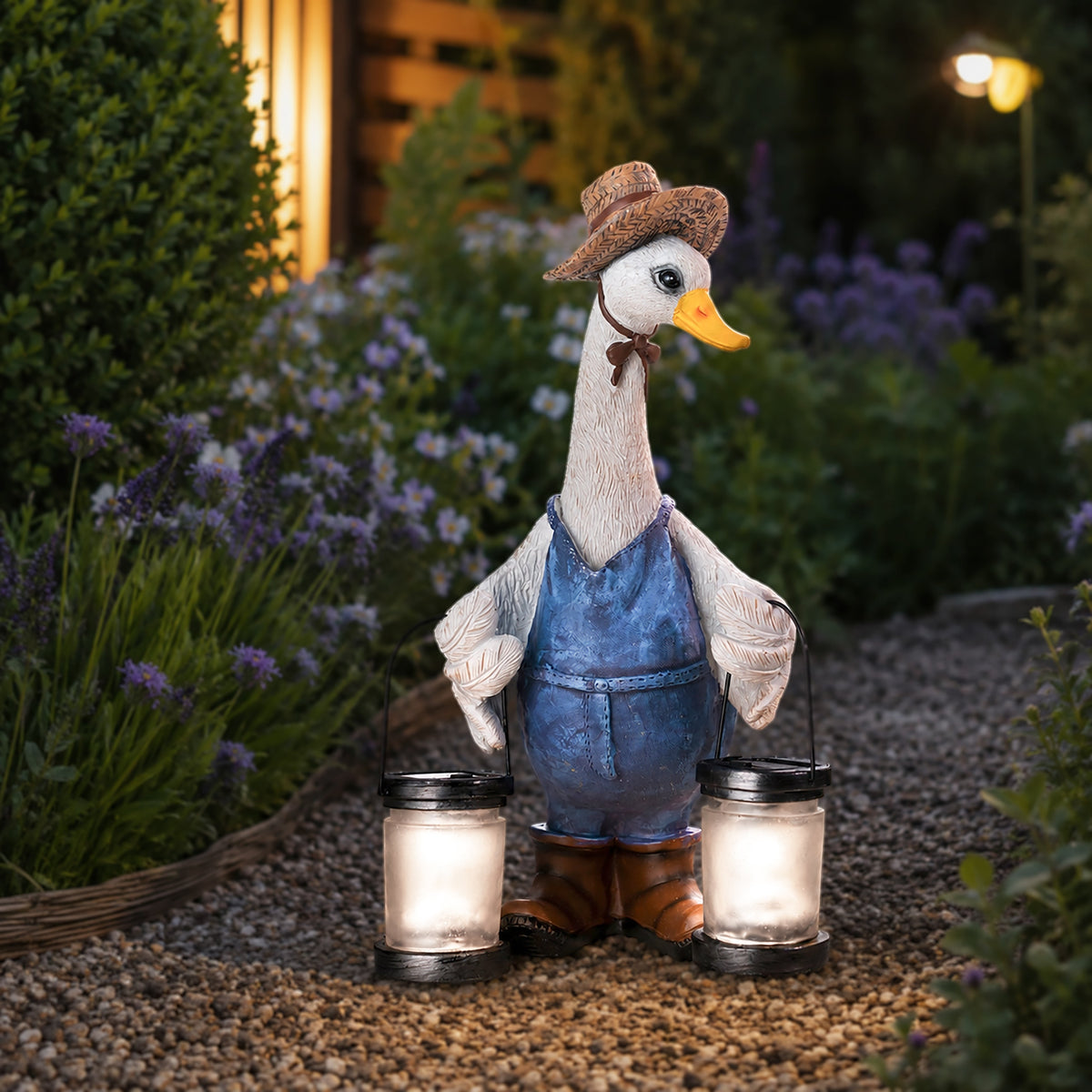 Solar Duck Garden Ornament with LED Lantern