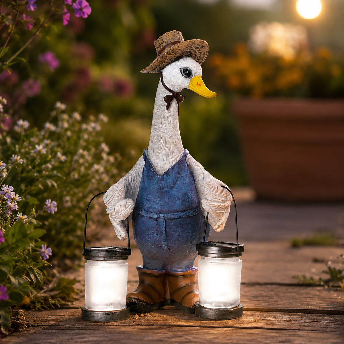 Solar Duck Garden Ornament with LED Lantern